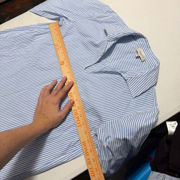 Lafayette 148 New York Bracelet Sleeve Popover Shirt XS Blue Stripe - Picture 7 of 7